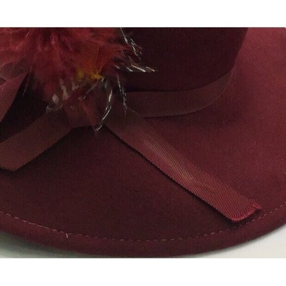 Vintage Lancaster Woman’s Red Hat 100% Wool With Feather Appliqué